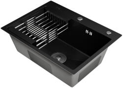  Acél mosogatótálca Nero Italia 60 x 45 cm + szárítókosár + szifon (fekete)