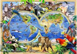 Wooden City NB1010-0014-XL - Az állatvilág térképe - 1010 db-os fa puzzle (NB1010-0014-XL)