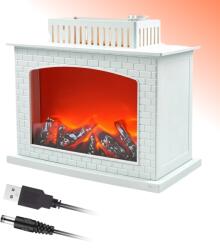 semineu Decorativ Electric , Efect Flacara Realista, Culoare Alb, Plastic si Sticla, Design Compact pentru Interior (20082-71)