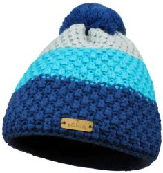 Bontis Gyermek három színű kötött téli sapka pomponnal - Farmerkék / türkiz / szürke | unisex gyermek (P345-4)