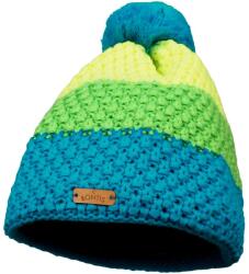 Bontis Gyermek három színű kötött téli sapka pomponnal - Türkiz / zöld / sárga | unisex gyermek (P345-8)