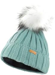 Bontis Bordázott női sapka szőrmés bojtal - Mentazöld | unisex (L486-7)