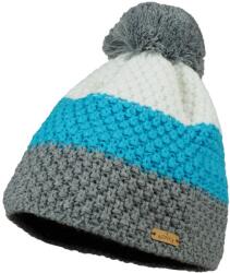 Bontis Háromszínű kötött téli sapka pomponnal - Szürke / türkiz / fehér | unisex (M537-3)