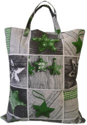  Szürke - zöld csillag mintás karácsonyi textil táska - 35x45 cm