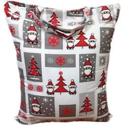  Piros - szürke mikulás - képeslap mintás karácsonyi textil ajándékátadó táska - 35x45 cm