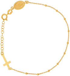 Argento-ekszer Aranyozott ezüst karkötő rózsafüzér - 1 tized, kereszt, Csodás érem, hossza 18 - 21 cm (92034)