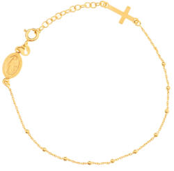 Argento-ekszer Aranyozott ezüst karkötő rózsafüzér - 1 tized, kereszt, Csodás érem, hossza 20 - 23 cm (91928)