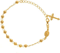 Argento-ekszer Aranyozott ezüst karkötő rózsafüzér - 1 tized, kereszt Jézussal, Csodás érem, hossza 17 - 22 cm (92053)