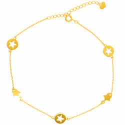 Argento-ekszer Aranyozott ezüst bokalánc - szív, csillag, hossza 22 - 26 cm (91294)