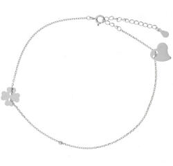 Argento-ekszer Ezüst bokalánc - négylevelű lóhere, szív, hossza 22 - 26 cm (91447)