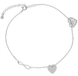 Argento-ekszer Ezüst bokalánc - szívek, végtelen, hossza 22 - 26 cm (91446)