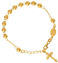 Argento-ekszer Aranyozott ezüst karkötő rózsafüzér - 1 tized, kereszt Jézussal, Csodás érem, hossza 17 - 20 cm (92055)