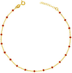 Argento-ekszer Arany bokalánc - golyók, piros műanyag, hossza 23 - 25 cm (9A033)