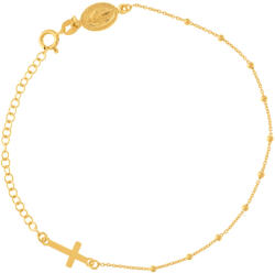 Argento-ekszer Aranyozott ezüst karkötő rózsafüzér - 1 tized, kereszt, Csodás érem, hossza 18 - 24 cm (92036)