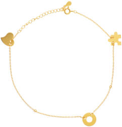 Argento-ekszer Aranyozott ezüst bokalánc - szív, kör, puzzle, hossza 22 - 26 cm (91924)