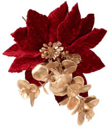 Valex Decor Mikulásvirág és eukaliptusz dekor pick ⌀ 17cm, 27cm magas - Bordó/Arany (PE036-01)