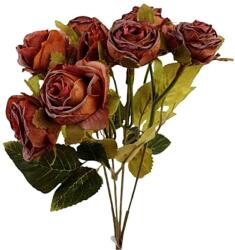  Szárított hatású műrózsa csokor, 10 fejes, barna. Hossza: kb. 27 cm