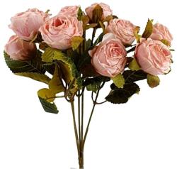  Szárított hatású műrózsa csokor, 10 fejes, rózsaszín. Hossza: kb. 27 cm