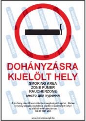  Dohányzásra kijelölt hely tábla matrica : Tábla-matrica mérete - 160 x 250 mm, Tábla-matrica típusa - matrica