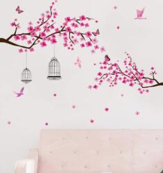 Vanshe Homedecor Falmatrica nappaliba - Pink virágok faágon, kalitkák, pillangók, madarak