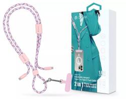 DEVIA ST124967 Cable Pro5 Woven 1, 6m 60W PD Type-C - Type-C pink adat- és töltőkábel + nyakpánt (ST124967) - pcx