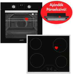 HOMEFORT HSB64DGB Beépíthető fekete sütő + HOMEFORT HFBK64T2B kerámia főzőlap + ajándék HPK611B Beépíthető fekete kihúzható elszívó (HSB64DGB)