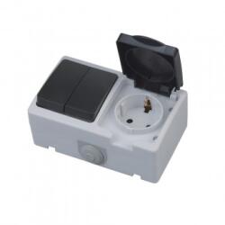 Horozk Electrik Corp intrerupator dublu cu priza PT, Atom, pentru exterior, IP54, Schuko