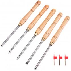 OMS Set 5 dalti pentru strunguri lemn, Otel HSS, maner lemn, carbura cu forma de diamant Dalta