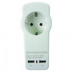 Raider Priza de retea cu 2 socluri de incarcare USB, alba