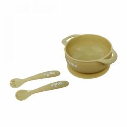U-GROW Set bol cu lingurita si furculita silicon, olive, U-Grow (UG-SET11OV) - Technodepo Set pentru masa bebelusi