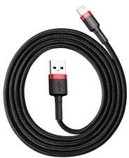 Baseus CAFULE adatkábel (USB - lightning, 200cm, gyorstöltő 3.0, törésgátló, cipőfűző) FEKETE/PIROSC (121912)