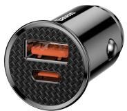 Baseus CIRCULAR autós töltő USB+Type-C aljzat (30W, PD gyorstöltő 4.0) FEKETECCALL-YS01 CIRCULAR