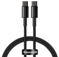 Baseus TUNGSTEN GOLD adatkábel (Type-C - Type-C, 100W, PD gyorstöltő, 100cm, törésgátló) FEKETECATWJ (122064)