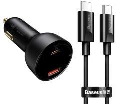 Baseus SUPERME autós töltő USB+Type-C aljzat (100W, PD gyorstöltő 3.0, LED kijelző + Type-C kábel) F