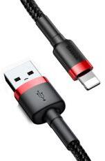 Baseus CAFULE adatkábel (USB - lightning, 2.4A, gyorstöltő 3.0, 100cm, cipőfűző) FEKETE/PIROSCALKLF-