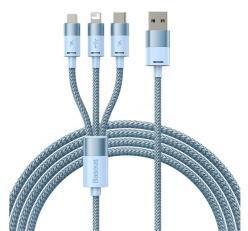 Baseus töltőkábel 3in1 (USB - lightning/microUSB/Type-C, 17W gyorstöltő, 120cm, cipőfűző) VILÁGOSKÉK - primanet