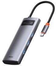 Baseus Type-C HUB 5in1 (aktív, elosztó, HDMI+3 USB+Type-C aljzat) SZÜRKEWKWG020013