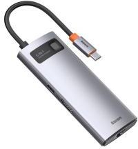 Baseus Type-C HUB 6in1 (aktív, elosztó, HDMI+3 USB+Type-C+RJ45 aljzat, PD gyorstöltő) SÖTÉTSZÜRKECAH