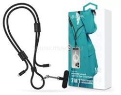 DEVIA ST124950 Cable Pro5 Woven 1, 6m 60W PD Type-C - Type-C fekete adat- és töltőkábel + nyakpánt (ST124950) (ST124950)