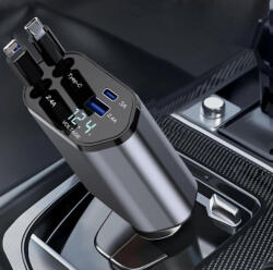 Autolife 120W 4in1 autós töltő - Kihúzható kábellel TYPE-C + APPLE, PD USB Gyors töltés 12/24V (13344)