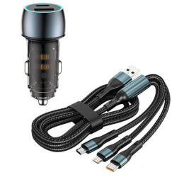 Autolife Autós töltő + 3IN1 gyorstöltő kábel - 48W - Quick Charge 3.0 - 12-24V LED 07AC+ SZETT (13320)