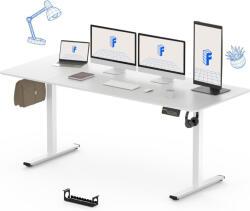 FlexiSpot ONE PIECE Elektromos Állítható Íróasztal, Kétmotoros, 200×80 Cm - Magasságállítható Ülő-Álló Asztal Fehér Vázzal és Fehér Asztallappal, Memóriagombokkal, Otthoni Irodába (EG2-WW-2008)