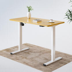 FlexiSpot ONE PIECE Elektromos Állítható Íróasztal, Egymotoros, 120×80 Cm - Magasságállítható Ülő-Álló Asztal Fehér Vázzal és Juhar Asztallappal, Memóriagombok nélkül, Otthoni Irodába (EG1-WM-1208)