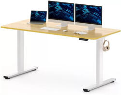 FlexiSpot ONE PIECE Elektromos Állítható Íróasztal, Kétmotoros, 140×70 Cm - Magasságállítható Ülő-Álló Asztal Fehér Vázzal és Bambusz Asztallappal, Memóriagombokkal, Otthoni Irodába (EG2-WBa-1407)