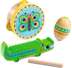 DJECO Játékhangszer - Tamburin, maracas, guiro - Set of percussions: tambourine, maracas, guiro (DJEDJ06031)