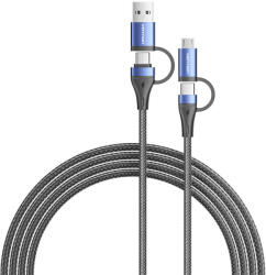 Vention CTLLH USB-A/USB-C Apa - USB-C/Micro USB Apa Töltő/Adat Kábel - 1 m, Fekete