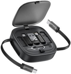 ACEFAST Set Calatorie cu Cablu Retractabil 2x Type-C, USB, Lightning, Micro-USB, TF, SIM, 60W, 3A, 0.95m - Acefast (J3) - Black (KF2349384) - pcone