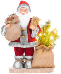 MagicHome karácsonyi dekoráció, Mikulás táskával és karácsonyfával, 6 melegfehér LED, 30 cm (TC8091315)