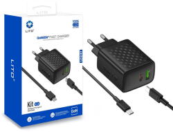 LITO Incarcator de retea LC24T GaN Type-C Cable Included 1xUSB-C +1x USB-A PD3.0 QC3.0 PC Fireproof EU 65W Negru (KF2355235) - pcone