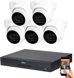 DAHUA 5 dome kamerás 8MP 4K kamera rendszer szett 30 méter éjjellátással (HAC-DOME-30M-8MP-5)